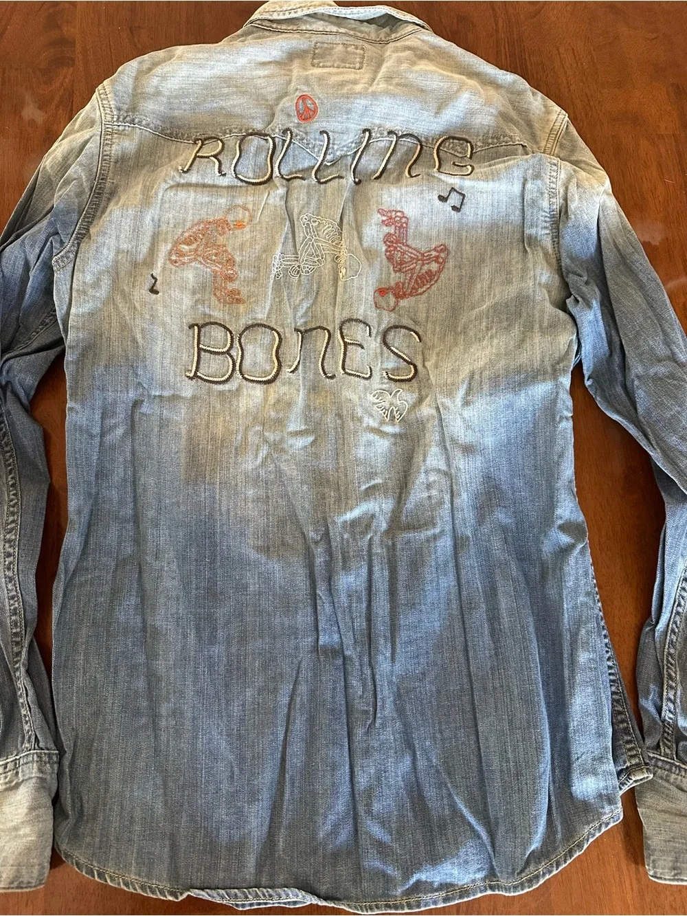 True Religion Rolling Bones Denim Pearl Snap Shirt